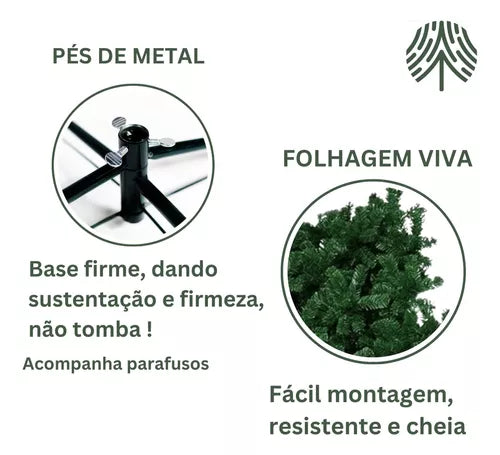 Árvore De Natal Pinheiro Grande Luxo Cheia Premium 2.10m 1200 Galhos Verde Tradicional Luvinco