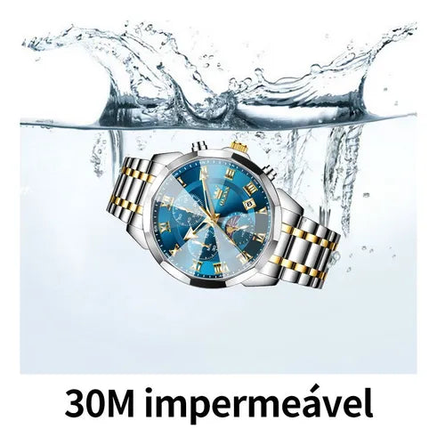 Olevs Relógio Masculino Original Luxo Aço Quartzo 3675