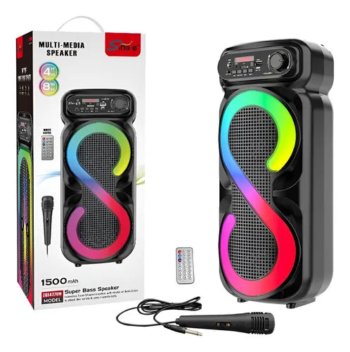 Caixinha De Som Bluetooth Portátil Fm Com Microfones Rgb