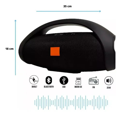 Caixa De Som Alto-falante Boombox 35cm Portátil Bluetooth