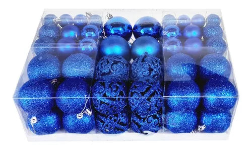 Kit C/100 Bolas De Natal Lisas/foscas/glitter - Azul