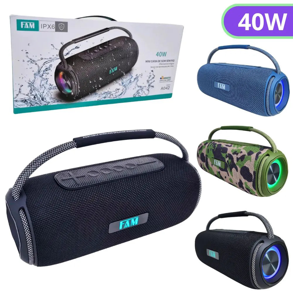 CAIXA DE SOM BLUETOOTH 40W À PROVA D'ÁGUA IPX6 - FAM-A042