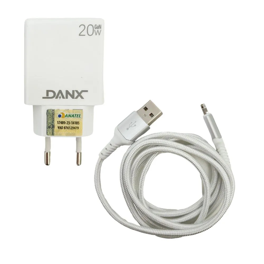 Kit Carregador Turbo PD 20W Homologado MFI USB-C / USB + Cabo 1.2m - Danx