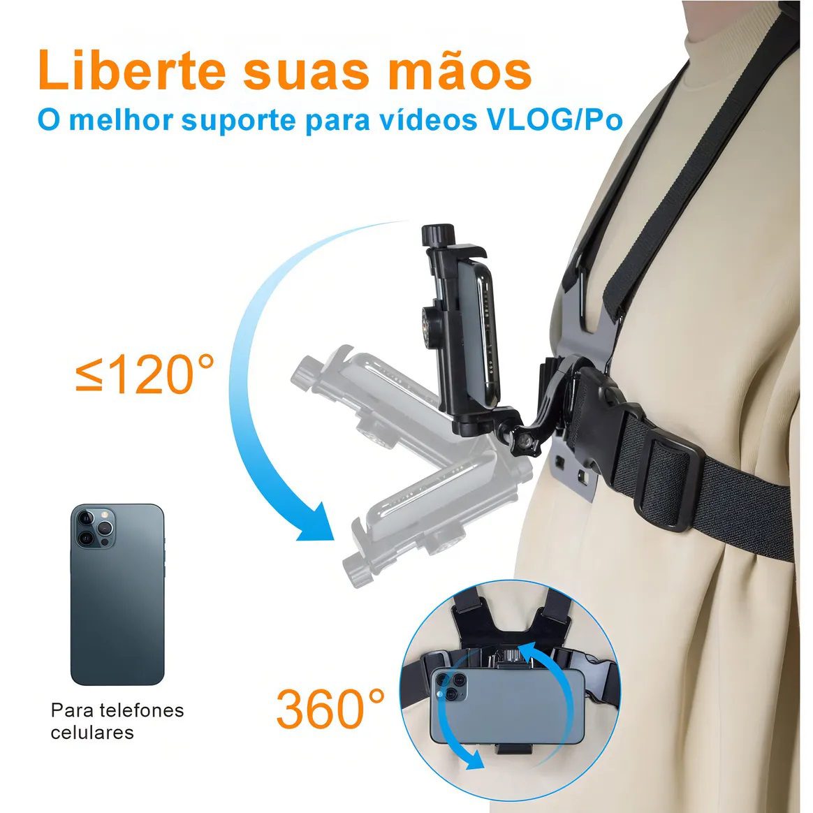 Suporte Peitoral Ajustável para Celular e GoPro – Colete para Filmagens