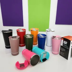 COPO TÉRMICO INOX 420ML COM CAIXA DE SOM BLUETOOTH LED RGB