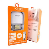 KIT CARREGADOR DE CELULAR 2.4A 12W + CABO - KAIDI - KD-556