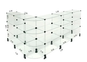 Balcão de Vidro em L 130 x 180L x 100A x 30P