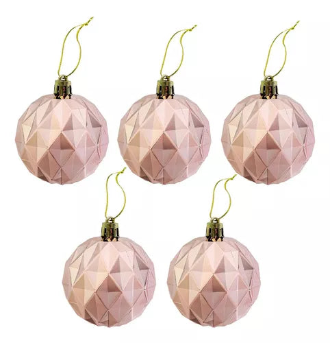 Kit Enfeites De Natal Bolas Estrela Dourado E Rosa Completo