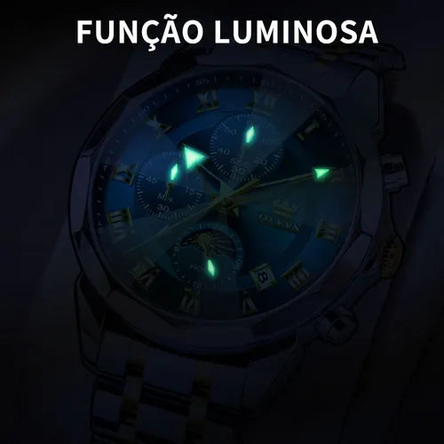 Olevs Relógio Masculino Original Luxo Aço Quartzo 3675