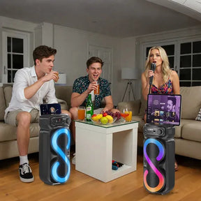 Caixinha De Som Bluetooth Portátil Fm Com Microfones Rgb