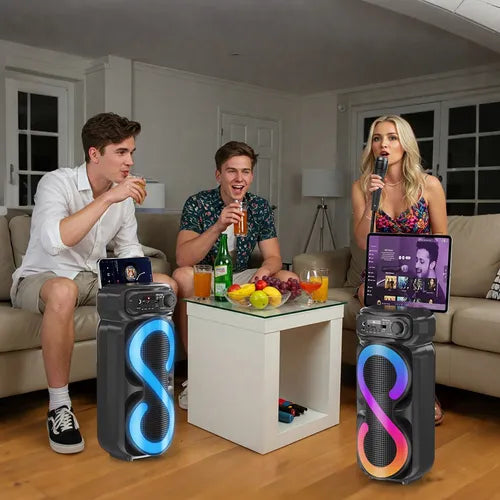 Caixinha De Som Bluetooth Portátil Fm Com Microfones Rgb