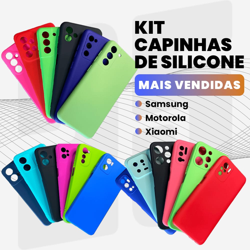 Kit com 100 Capinhas de Silicone Colorida e Interior Aveludado - Mais Vendidos: Motorola - Samsung e Xiaomi