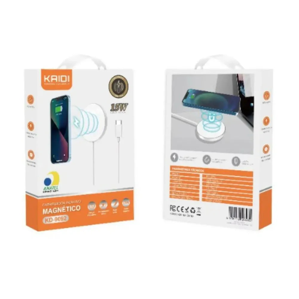 CARREGADOR MAGNÉTICO INDUTIVO 15W - KAIDI - KD-9092