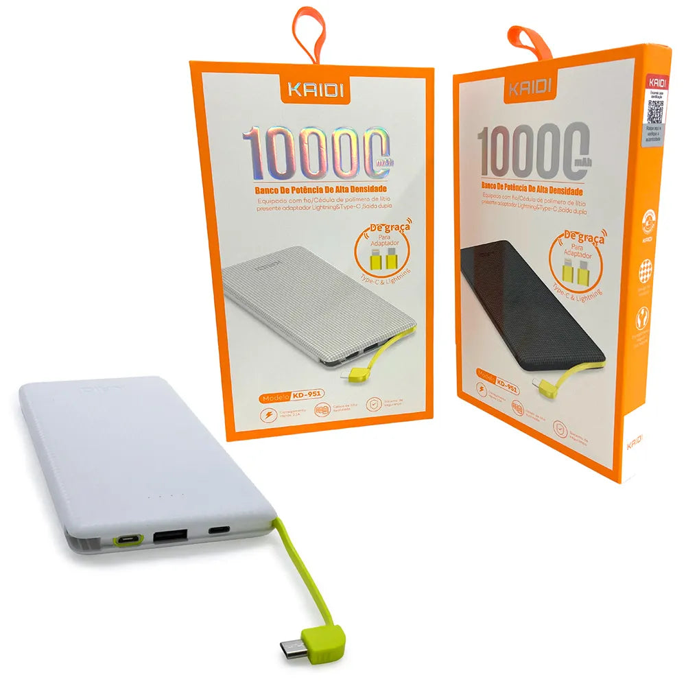 CARREGADOR PORTÁTIL POWERBANK 10.000 MAH - KAIDI - KD-951