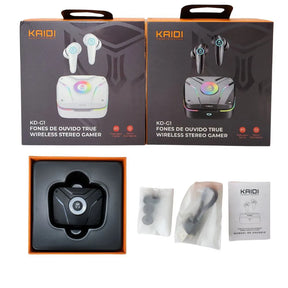 FONE DE OUVIDO TWS GAMER COM LED RGB - KAIDI - KD-G1
