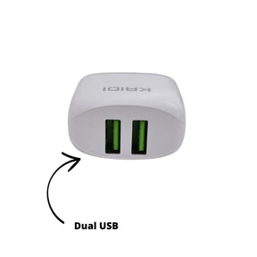FONTE / CARREGADOR DUAL USB 2.4A / 12 W - KAIDI - KD-556