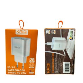 FONTE / CARREGADOR TURBO PD USB-C 20W - KAIDI - KD-108