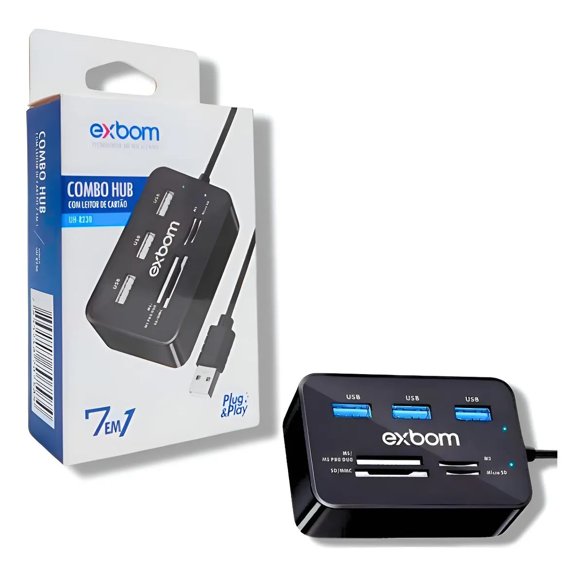 Hub Usb 2.0 Com Leitor De Cartão 7×1 Sd Micro Pro Duo