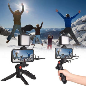 Kit Gravação 4 Em 1 Com Controle Remoto Suporte Celular LED E Microfone