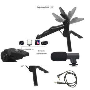 Kit Gravação 4 Em 1 Com Controle Remoto Suporte Celular LED E Microfone