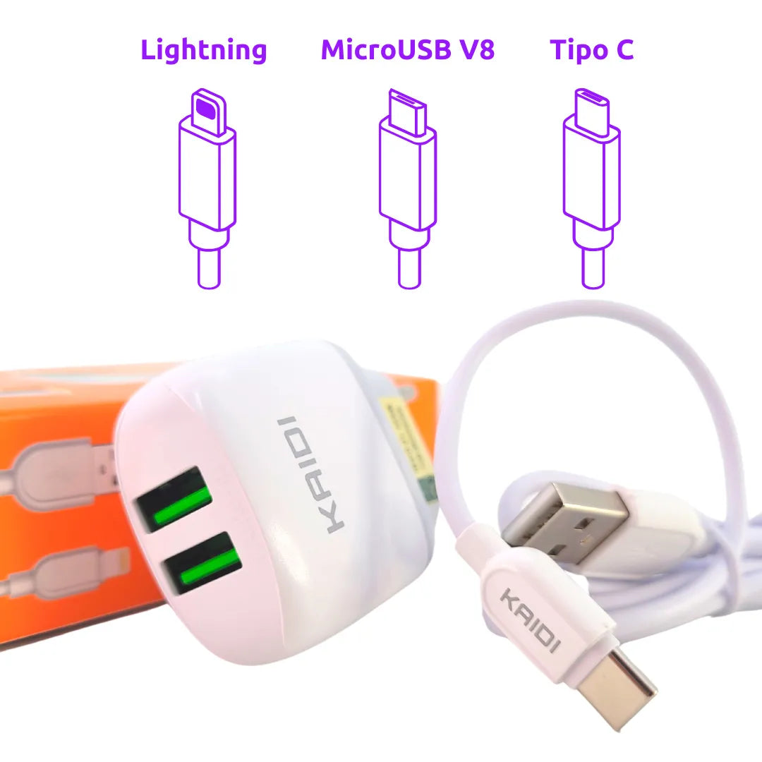 KIT CARREGADOR DE CELULAR 2.4A 12W + CABO - KAIDI - KD-556
