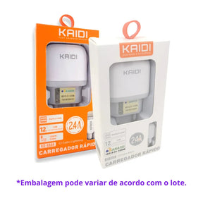 KIT CARREGADOR DE CELULAR 2.4A 12W + CABO - KAIDI - KD-556
