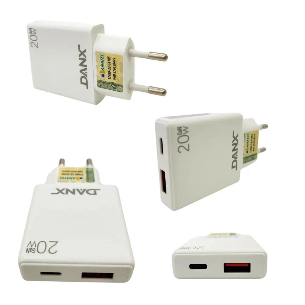 Kit Carregador Turbo PD 20W Homologado MFI USB-C / USB + Cabo 1.2m - Danx