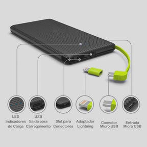 Power Bank Universal 10.000 Mah Carregador Celular Compatível Android e IPhone