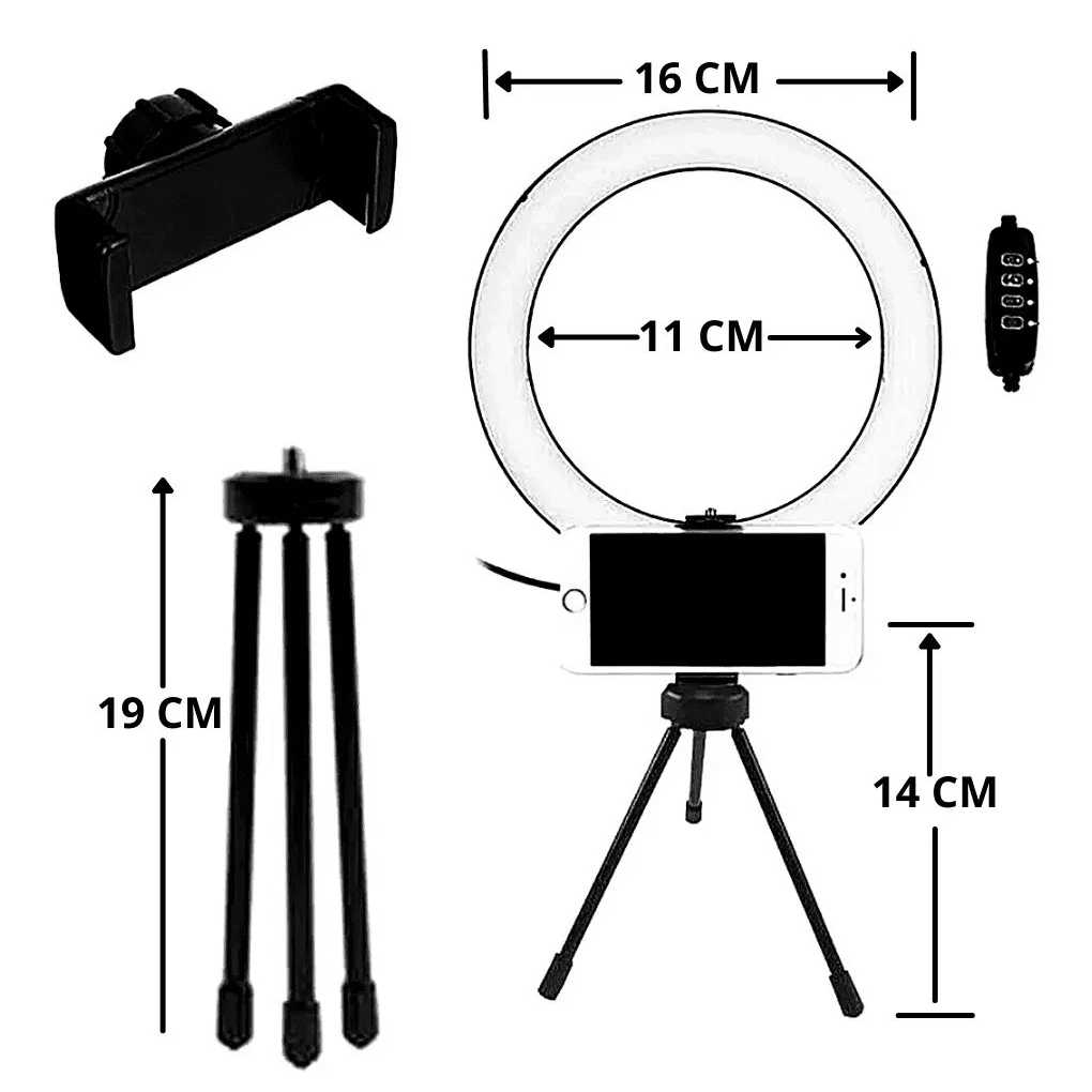 Ring Light De Mesa Iluminador De Led Tripé 6 Polegadas com Suporte Celular