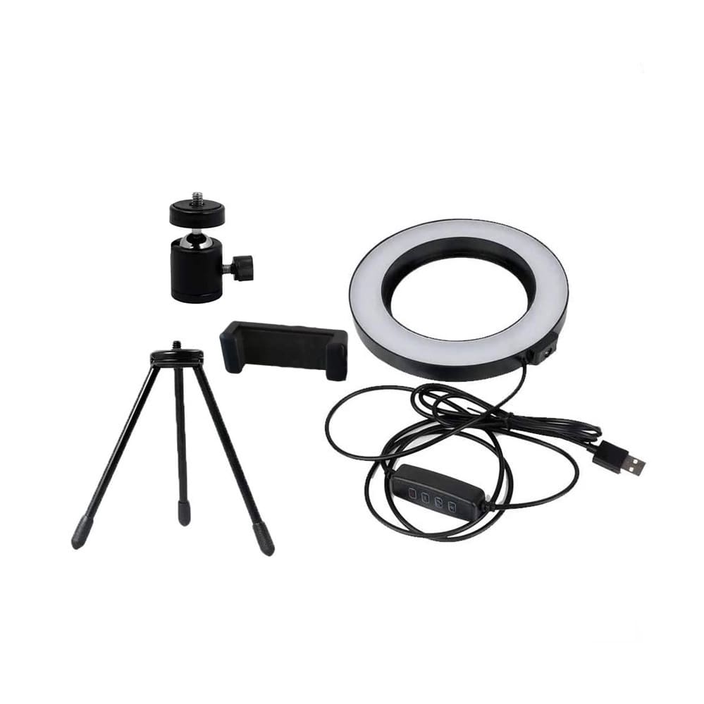 Ring Light De Mesa Iluminador De Led Tripé 6 Polegadas com Suporte Celular