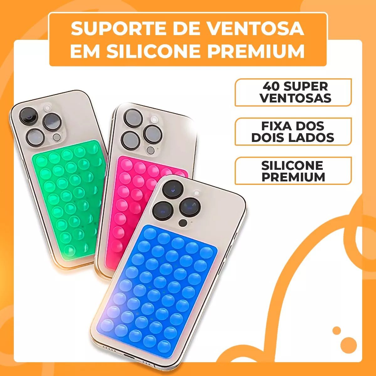 Suporte De Silicone Com Ventosa Para Celular – C/ 2